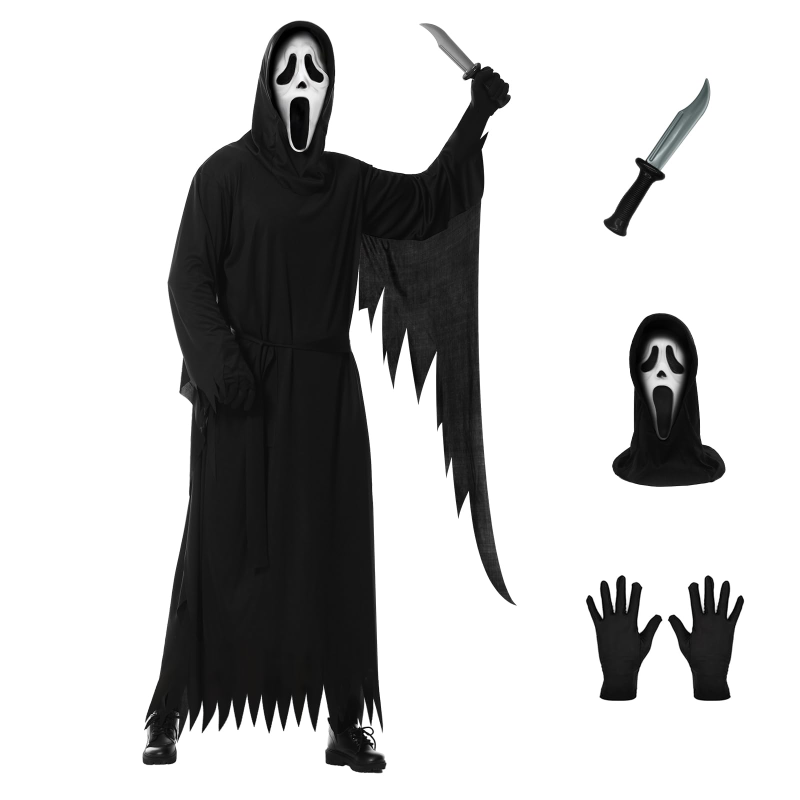Costume Scream Para Crianças Com Máscara, Suporte De Faca E Luvas