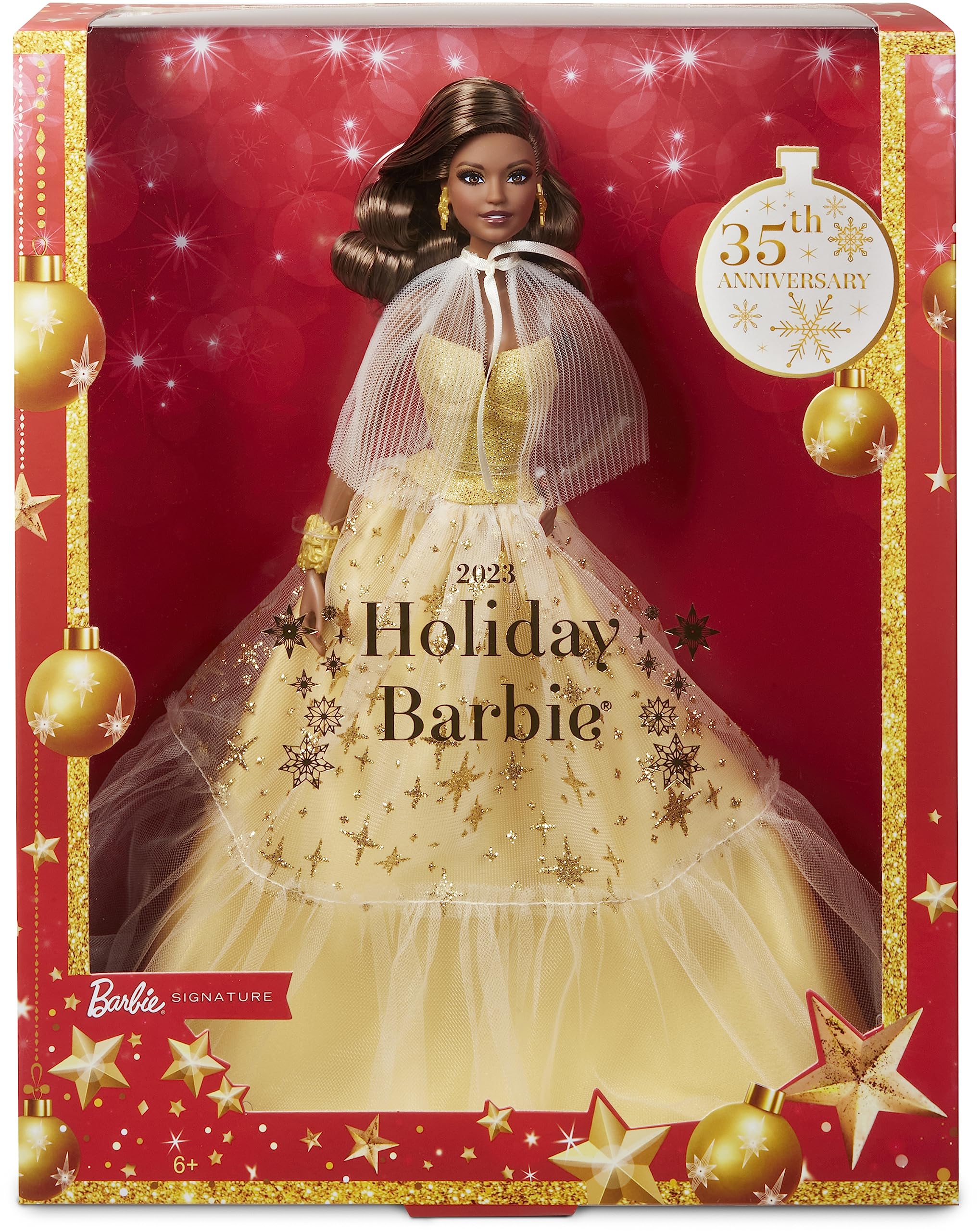 Boneca Barbie Signature, Natal De 2023, Com Vestido Dourado E Suporte