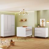 Quarto Bebe Retro Lunna 100% Mdf Roupeiro Cômoda Com Porta Berço Mini Cama Peternella Branco