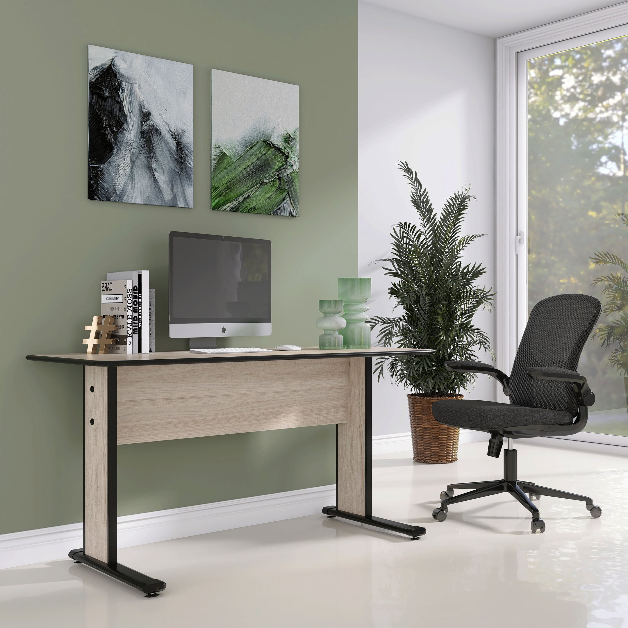 Escrivaninha Mesa Escritório Secretária Mx120 Maxxi Preto/noce Naturalle