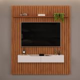 Painel Bancada De Tv Pratic Ripado Até 75" 1,83cm Freijó Off White -fabrica 1 Móveis