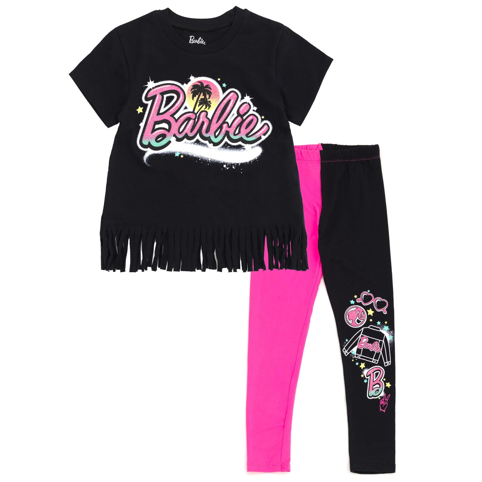 Conjunto De Roupas: Camiseta E Leggings Para Meninas Da Barbie, Rosa/preta