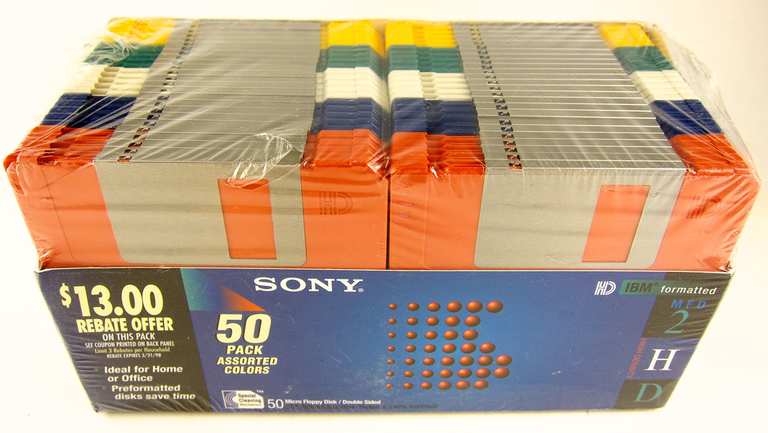 Disquetes Sony 3.5 Mfd-2hd Em Cores Variadas, Pacote Com 50