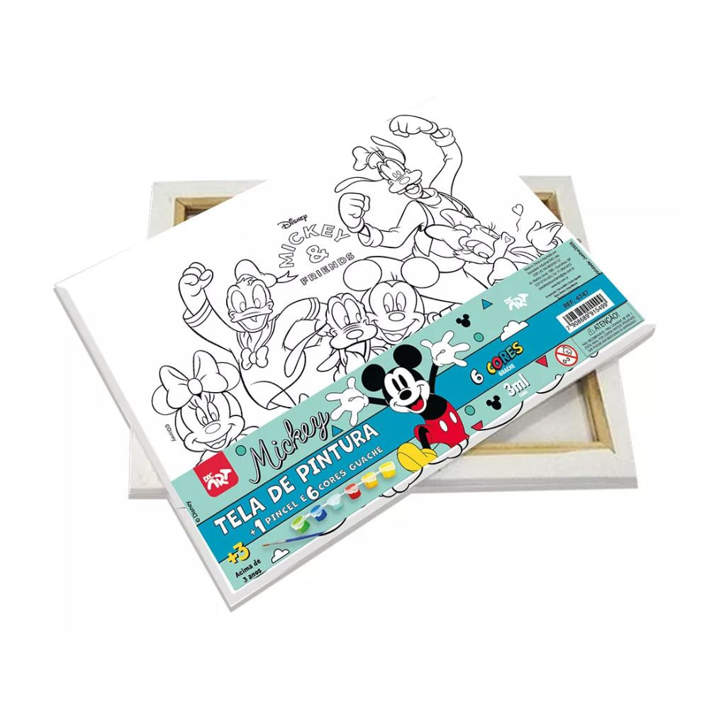 Tela De Pintura Com Guache 6 Cores Sortidas E Pincel Mickey