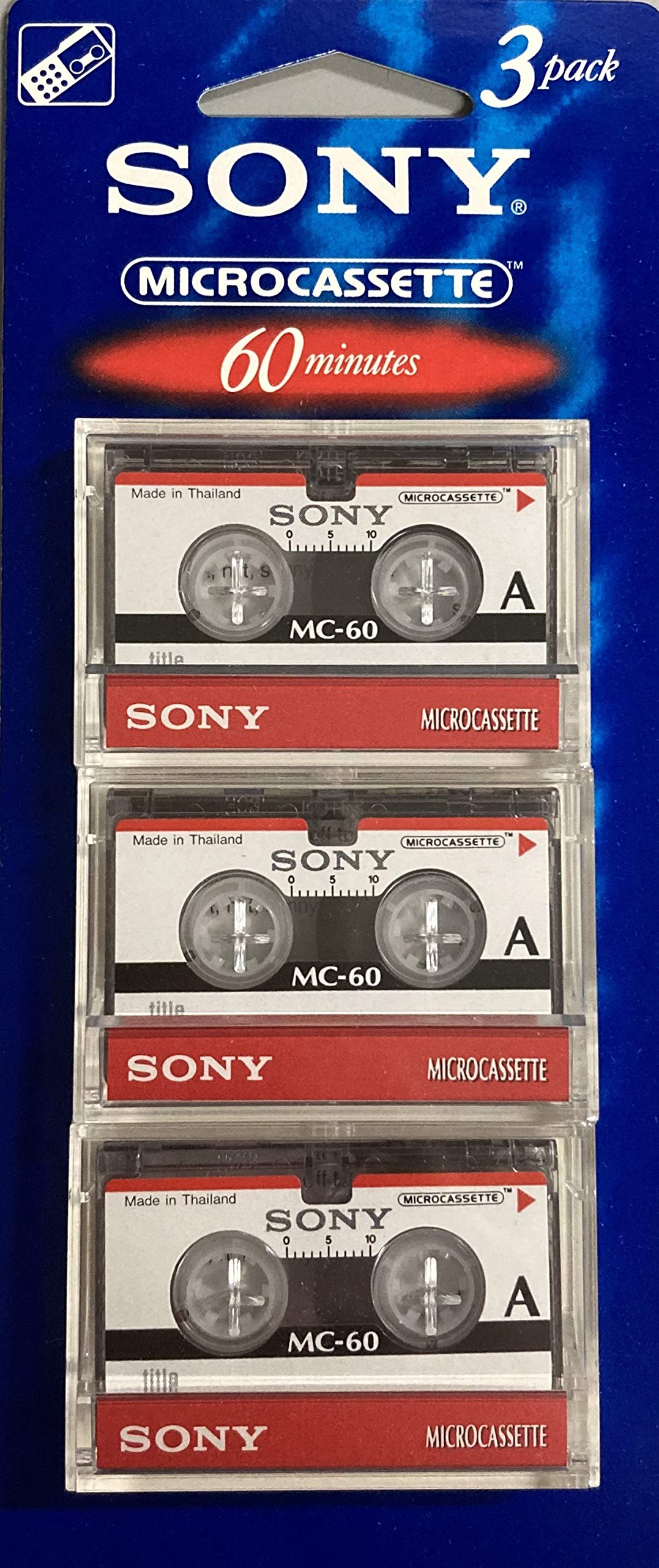 Microcassete Sony 3mc-60b 60 Min, Pacote Com 3 Unidades Para Ditado