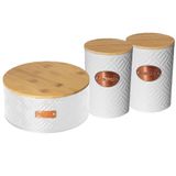 Kit 1 Lata Porta Biscoito + 2 Lata Porta Café Açucar Branco