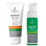 Kit Protetor Solar Episol Sec Oc Com Cor Pele Oleosa Claro Fps 60 60ml E Glycare Control Espuma Limpeza Suave Facial Pele Oleosa, Acneica E Sensível
