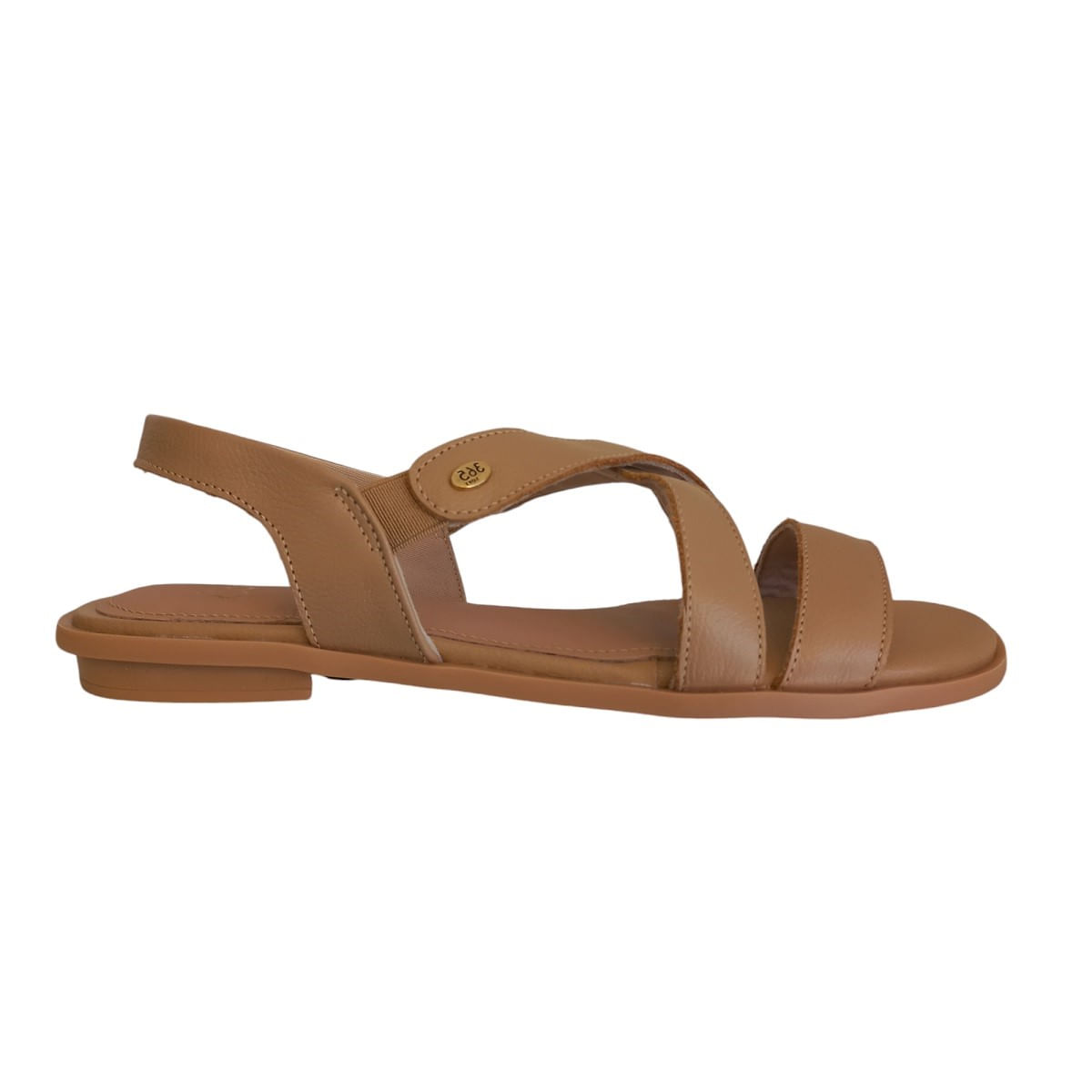 Sandália Feminina Papete Rasteira Bege Em Couro Tiras Confort