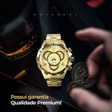 Relogio Masculino Aço Dourado Inoxidavel + Caixa Premium