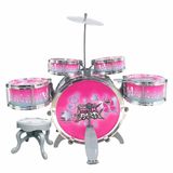 Bateria Infantil Com Banquinho Rock Party Rosa Dm Toys