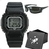 Relogio Infantil Digital Led Preto Menino + Oculos + Caixa