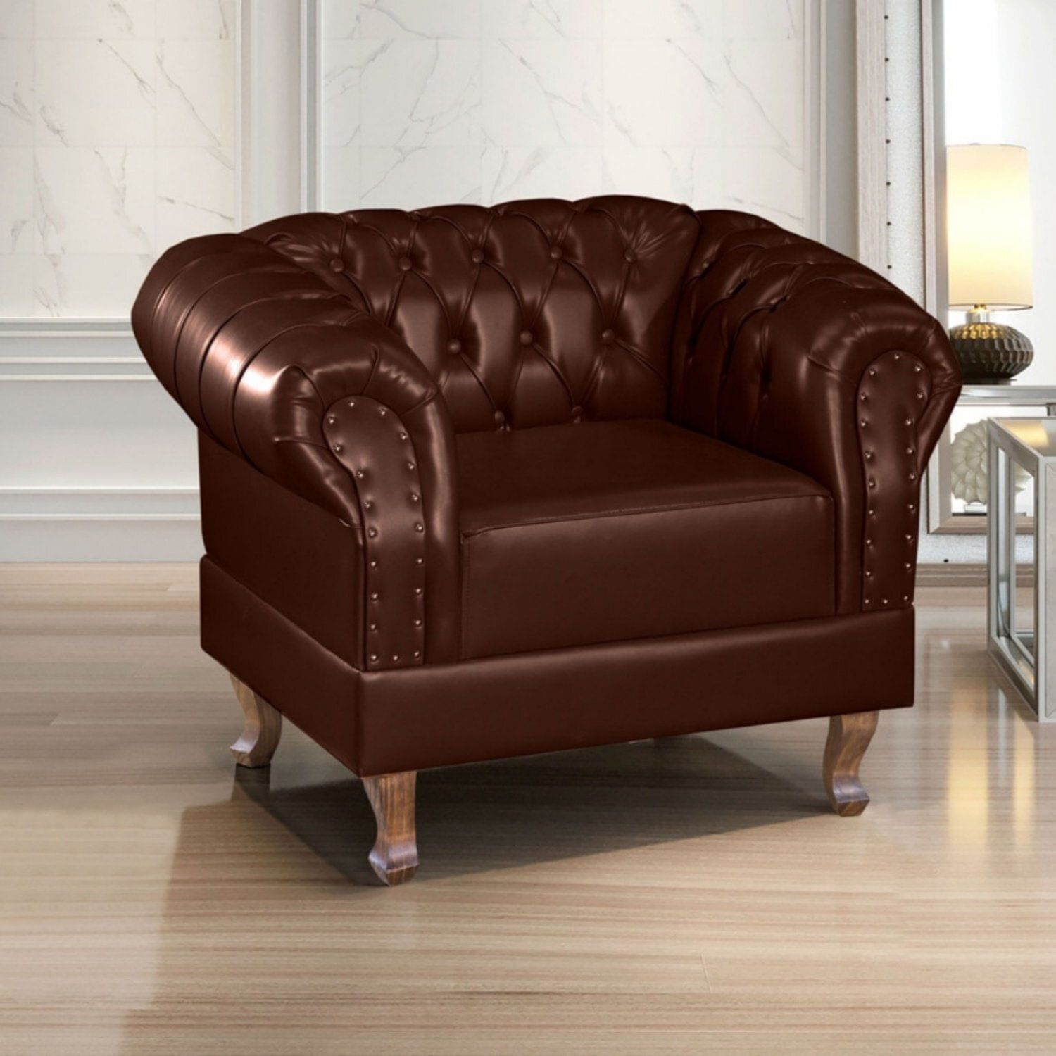 Poltrona Chest Duque Courano 100x82cm Marrom Café