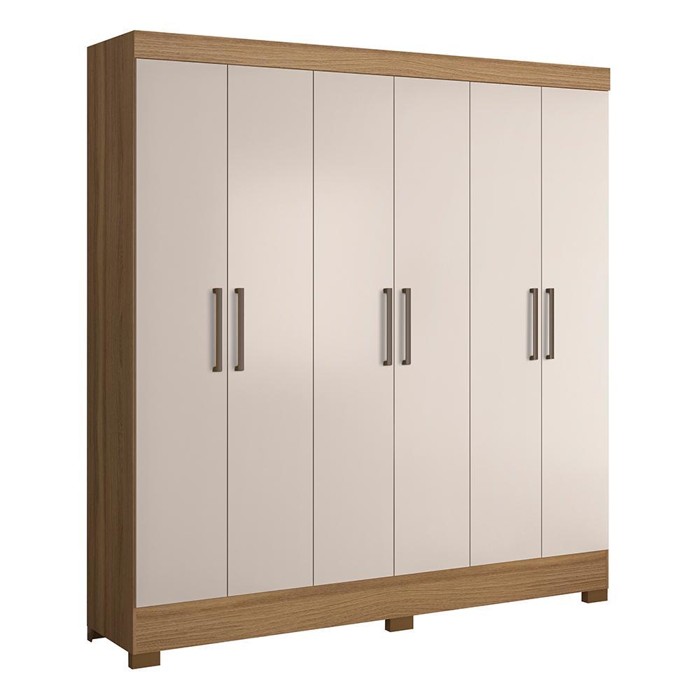 Guarda Roupa Casal Prático 6 Portas Amêndola/off White - Demóbile