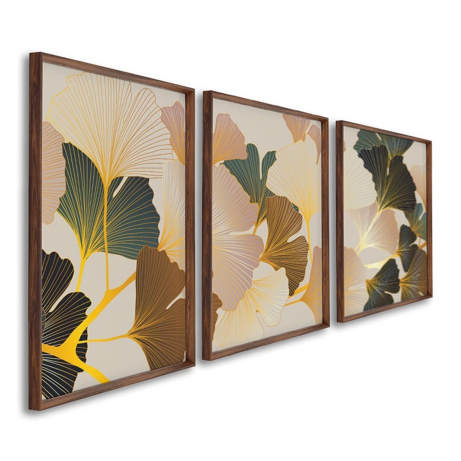 Quadro Decorativo Floral Flores Tropicais Com 3 Telas De Parede Para Sala Quarto Escritório 60cm X 9 Sem Vidro Marrom
