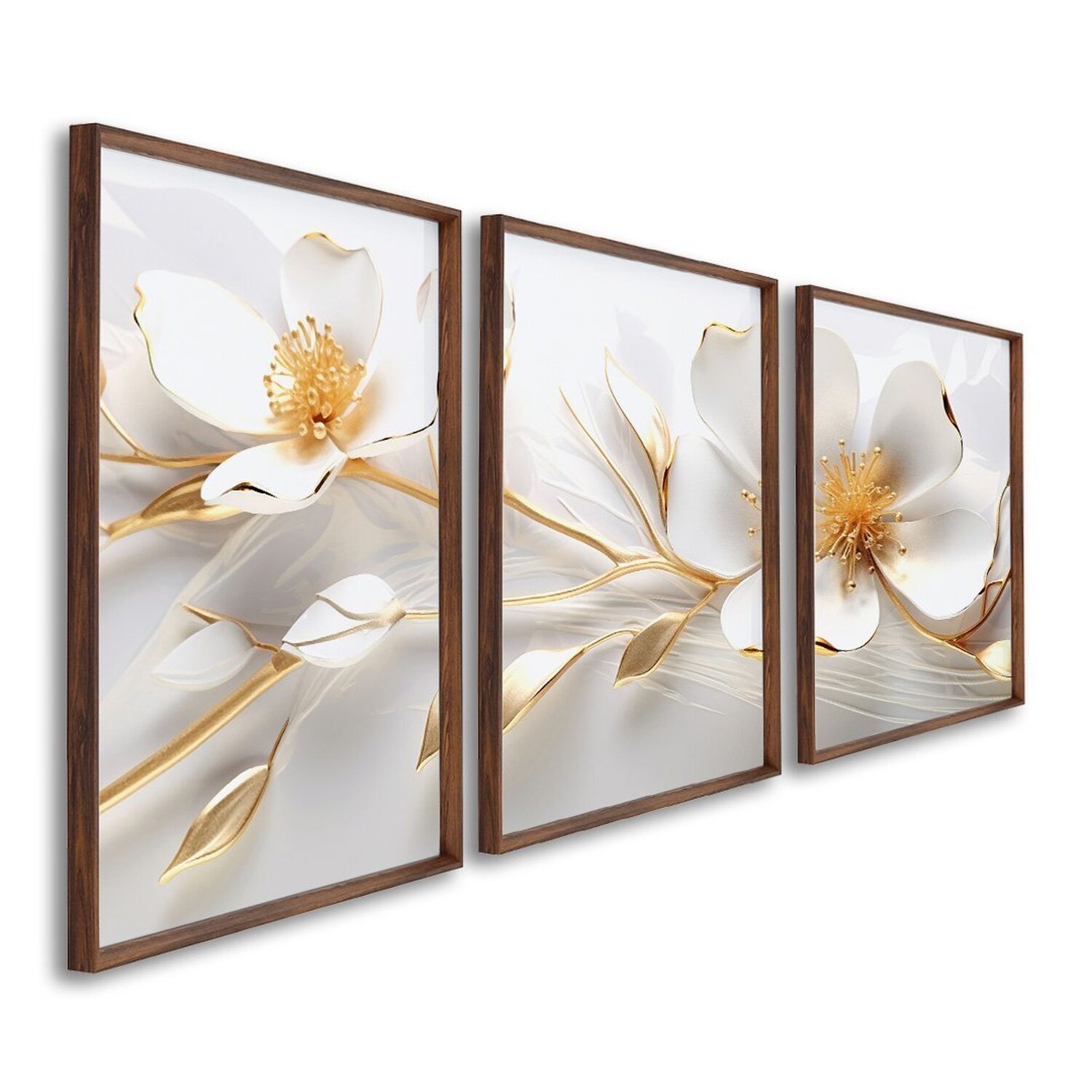 Quadro Decorativo Modelo Floral Com 3 Telas De Parede Para Sala Quarto Escritório 60cm X 90cm Sem Vidro Marrom