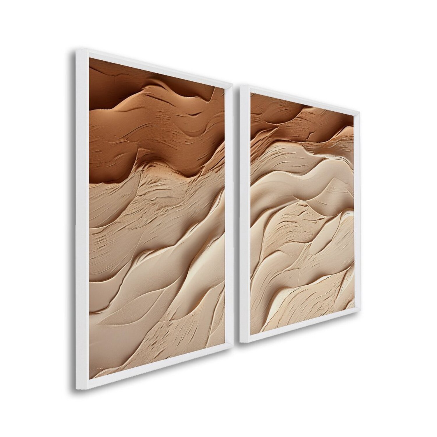 Quadro Decorativo Modelo Areia Com 2 Telas De Parede Para Sala Quarto Escritório 60cm X 90cm Sem Vidro Branco
