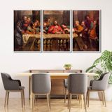 Quadro Decorativo Religioso A Santa Ceia Com 3 Telas Para Sala Quarto Igreja 60cm X 90cm Sem Vidro Branco