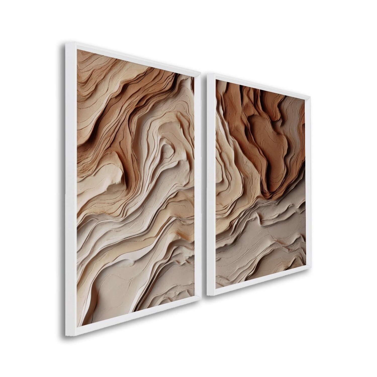 Quadro Decorativo Modelo Barro Com 2 Telas De Parede Para Sala Quarto Escritório 60cm X 90cm Sem Vidro Branco