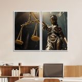 Quadro Decorativo Temático Direito Balança Da Justiça Com 2 Telas De Parede Para Escritório Sala Hal Sem Vidro Branco
