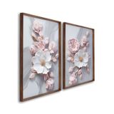 Quadro Decorativo Floral Flor De Porcelana Com 2 Telas De Parede Para Sala Quarto Escritório 60cm X Sem Vidro Marrom