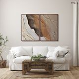 Quadro Decorativo Modelo Pedra Rachada Com 2 Telas De Parede Para Sala Quarto Escritório 60cm X 90cm Sem Vidro Marrom