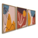 Quadro Decorativo Composição 3 Telas De Parede Para Sala Quarto Escritório 60cm X 90cm Com Vidro Natural