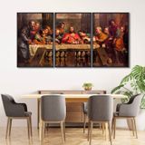 Quadro Decorativo Religioso A Santa Ceia Com 3 Telas Para Sala Quarto Igreja 60cm X 90cm Com Vidro Preto