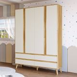 Guarda-roupa Infantil Com 4 Portas 4 Gavetas E Pés Palito Luly 100% Mdf Espresso Móveis Off White/amêndoa
