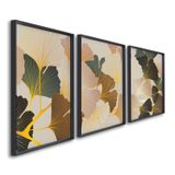 Quadro Decorativo Floral Flores Tropicais Com 3 Telas De Parede Para Sala Quarto Escritório 60cm X 9 Sem Vidro Preto