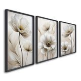 Quadro Decorativo Modelo Floral Ii Com 3 Telas De Parede Para Sala Quarto Escritório 60cm X 90cm Sem Vidro Preto
