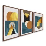 Quadro Decorativo Paisagem Abstrata Com 3 Telas De Parede Para Sala Quarto Escritório 60cm X 90cm Com Vidro Marrom