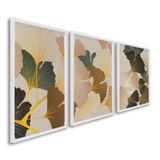 Quadro Decorativo Floral Flores Tropicais Com 3 Telas De Parede Para Sala Quarto Escritório 60cm X 9 Sem Vidro Branco