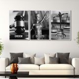 Quadro Decorativo Temático Direito Deusa Da Justiça Com 3 Telas Para Escritório Sala Lavabo Sem Vidro Branco
