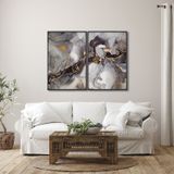 Quadro Decorativo Ouro E Cinza Com 2 Telas De Parede Para Sala Quarto Escritório 60cm X 90cm Com Vidro Preto