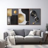 Quadro Decorativo Geométrico Formas E Linhas 3 Telas De Parede Para Sala Quarto Escritório 60cm X 90 Com Vidro Marrom