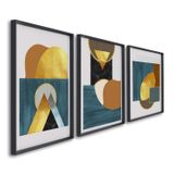 Quadro Decorativo Paisagem Abstrata Com 3 Telas De Parede Para Sala Quarto Escritório 60cm X 90cm Com Vidro Preto