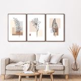 Quadro Decorativo Modelo Floral Iv Com 3 Telas De Parede Para Sala Quarto Escritório 60cm X 90cm Com Vidro Marrom