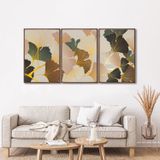 Quadro Decorativo Floral Flores Tropicais Com 3 Telas De Parede Para Sala Quarto Escritório 60cm X 9 Com Vidro Marrom