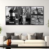 Quadro Decorativo Temático Direito Deusa Da Justiça Com 3 Telas Para Escritório Sala Lavabo Sem Vidro Preto