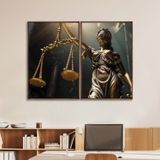 Quadro Decorativo Temático Direito Balança Da Justiça Com 2 Telas De Parede Para Escritório Sala Hal Sem Vidro Marrom