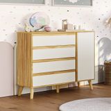 Cômoda Infantil Com 1 Porta 4 Gavetas E Pés Palito Luly 100% Mdf Espresso Móveis Off White/amêndoa