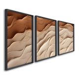 Quadro Decorativo Modelo Areia Com 3 Telas Para Sala, Casa De Praia, Lavabo 60cm X 90cm Com Vidro Branco