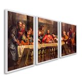 Quadro Decorativo Religioso A Santa Ceia Com 3 Telas Para Sala Quarto Igreja 60cm X 90cm Com Vidro Branco