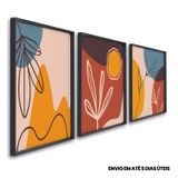 Quadro Decorativo Composição 3 Telas De Parede Para Sala Quarto Escritório 60cm X 90cm Com Vidro Preto