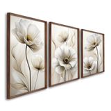 Quadro Decorativo Modelo Floral Ii Com 3 Telas De Parede Para Sala Quarto Escritório 60cm X 90cm Sem Vidro Marrom