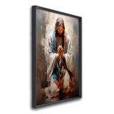 Quadro Decorativo Religioso Jesus Em Oração 1 Tela Para Sala Quarto Igreja 80cm X 120cm Com Vidro Preto