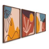 Quadro Decorativo Composição 3 Telas De Parede Para Sala Quarto Escritório 60cm X 90cm Com Vidro Marrom