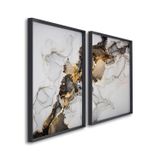 Quadro Decorativo Ouro E Cinza Com 2 Telas De Parede Para Sala Quarto Escritório 60cm X 90cm Com Vidro Preto