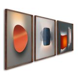Quadro Decorativo Geométrico Luzes Na Parede Com 3 Telas De Parede Para Sala Quarto Escritório 60cm Sem Vidro Marrom