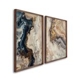 Quadro Decorativo Formas Em Movimento Com 2 Telas De Parede Para Sala Quarto Escritório 60cm X 90cm Sem Vidro Marrom